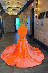 Charmante mouwloze halter Backless Mermaid Prom -jurk met gouden kralen