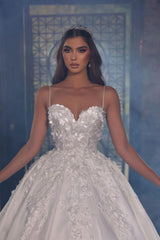 Charming Spaghetti Straps Beaded Ball Gown Wedding Dress