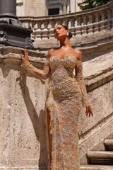 Charming Sweetheart Appliques Lace Sheath Wedding Dress Long Sleeves