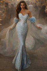 Charming Sweetheart Sequined Prom Dress Long with Lace