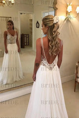 Charming V-Neck Sleeveless Appliques A-Line Wedding Dresses