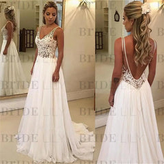 Charming V-Neck Sleeveless Appliques A-Line Wedding Dresses