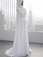 Cheap Jewel Backless Lace A-Line Wedding Dresses