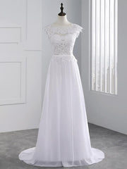 Cheap Jewel Backless Lace A-Line Wedding Dresses