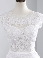 Cheap Jewel Backless Lace A-Line Wedding Dresses