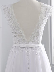 Cheap Jewel Backless Lace A-Line Wedding Dresses