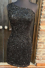 Royal Blue Sequins One-Shoulder Lace-Up Mini Homecoming Dress