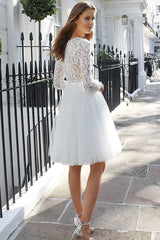 Chic A-Line Tulle Wedding Dress with Lace Sleeves