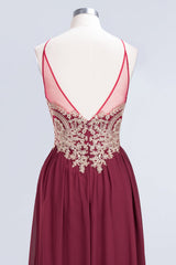 Chic Halter Burgundy Backless Bridesmaid Dress with Appliques