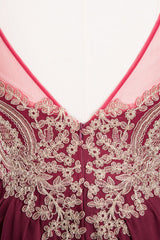 Chic Halter Burgundy Backless Bridesmaid Dress with Appliques