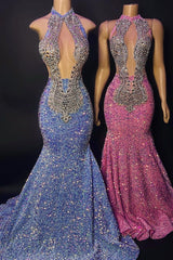 Chique halter mouwloze zeemeermin prom -jurk met kralen