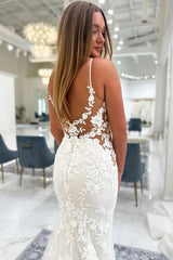 Chic Ivory Mermaid Wedding Dress Tulle lace Appliques Bridal Gown