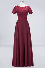 Chic Lace Burgundy Long Bridesmaid Dress With Sleeves