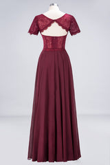Chic Lace Burgundy Long Bridesmaid Dress With Sleeves
