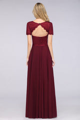Chic Lace Burgundy Long Bridesmaid Dress With Sleeves