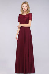 Chic Lace Burgundy Long Bridesmaid Dress With Sleeves