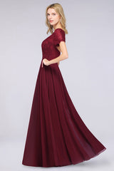 Chic Lace Burgundy Long Bridesmaid Dress With Sleeves