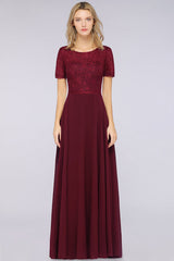 Chic Lace Burgundy Long Bridesmaid Dress With Sleeves