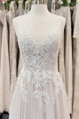 Chique Long A Line V Neck Appliques Lace TuLle trouwjurk