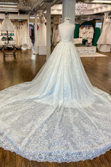 Chique Long A-Line V-neck Floral Lace Open Back Wedding Jurken