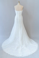 Chique lange schede strapless ruches kanten trouwjurk