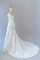 Chique lange schede strapless ruches kanten trouwjurk