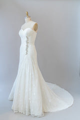 Chique lange schede strapless ruches kanten trouwjurk
