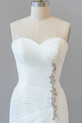 Chique lange schede strapless ruches kanten trouwjurk