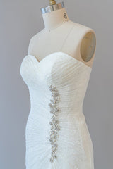 Chique lange schede strapless ruches kanten trouwjurk