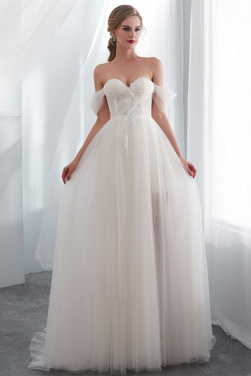 Chic Off-the-Shoulder Long Tulle Wedding Dress