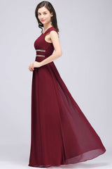 Chic Ruched Chiffon Aline Formal Dress Burgundy Bridesmaid Dress with Beadings