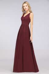 Chic Ruffles Straps Lace Chiffon Burgundy Bridsmaid Dress