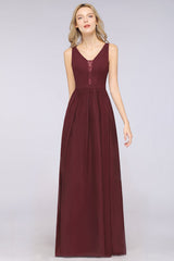 Chic Ruffles Straps Lace Chiffon Burgundy Bridsmaid Dress