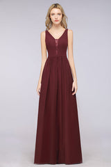 Chic Ruffles Straps Lace Chiffon Burgundy Bridsmaid Dress