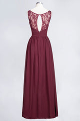 Chic Ruffles Straps Lace Chiffon Burgundy Bridsmaid Dress