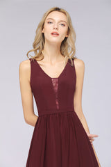 Chic Ruffles Straps Lace Chiffon Burgundy Bridsmaid Dress