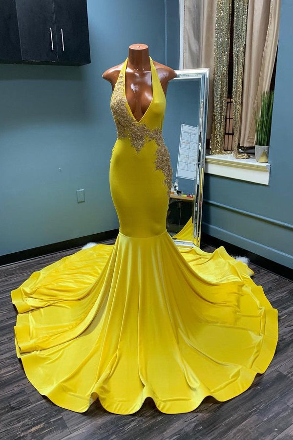 Chique mouwloze halter Backless Mermaid Prom -jurk