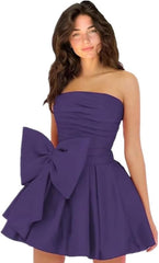 Chic Sleeveless Ruched Short Homecoming Dresses Lace Up Mini Party Wear Dress with Bow
