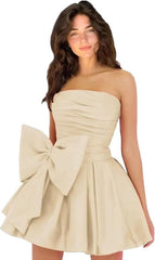 Chic Sleeveless Ruched Short Homecoming Dresses Lace Up Mini Party Wear Dress with Bow