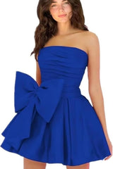 Chic Sleeveless Ruched Short Homecoming Dresses Lace Up Mini Party Wear Dress with Bow