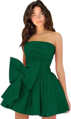 Chic Sleeveless Ruched Short Homecoming Dresses Lace Up Mini Party Wear Dress with Bow