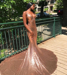 Chic Spaghetti Sequins Mermaid Prom Party GownsCharming V-Neck evening Wear