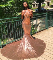 Chic Spaghetti Sequins Mermaid Prom Party GownsCharming V-Neck evening Wear