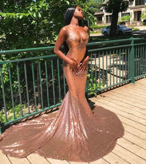 Chic Spaghetti Sequins Mermaid Prom Party GownsCharming V-Neck evening Wear