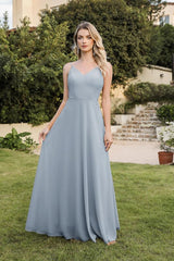 Chic Spaghetti Straps Chiffon Formal Dress Sleeveless V-Neck Aline Long Evening Dress
