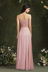 Chic Spaghetti Straps Chiffon Formal Dress Sleeveless V-Neck Aline Long Evening Dress