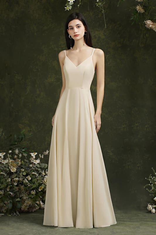 Chic Spaghetti Straps Chiffon Formal Dress Sleeveless V-Neck Aline Long Evening Dress
