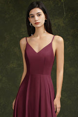 Chic Spaghetti Straps Chiffon Formal Dress Sleeveless V-Neck Aline Long Evening Dress