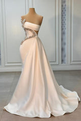 Chic Strapless Hollow Beaded Empire Satin Prom Dress Mermaid Sleeveless Evening Gown