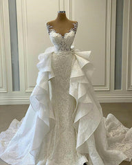 Chic Sweetheart Lace Appliques Mermaid Wedding Dress With Detachable Skirt